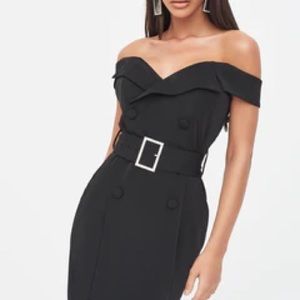 NWT Lavish Alice Off Shoulder Mini Dress w/Diamond Belt, Black, Size 10